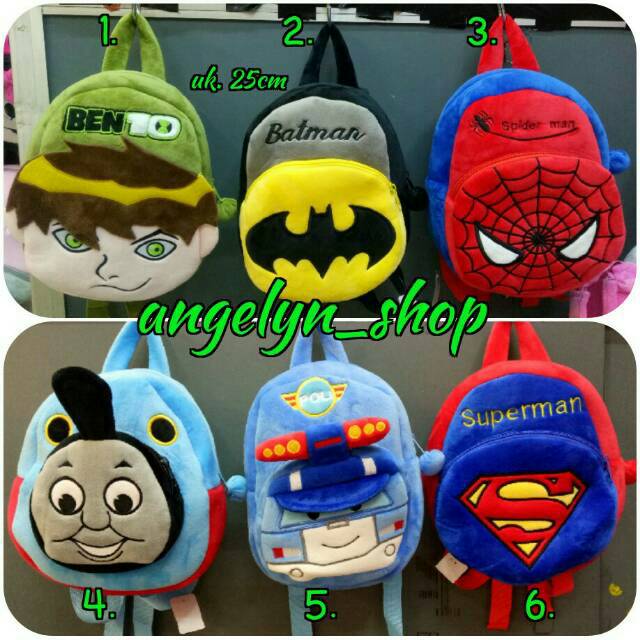 Tas ransel anak boneka spiderman/batman/benten/ben 10/poli