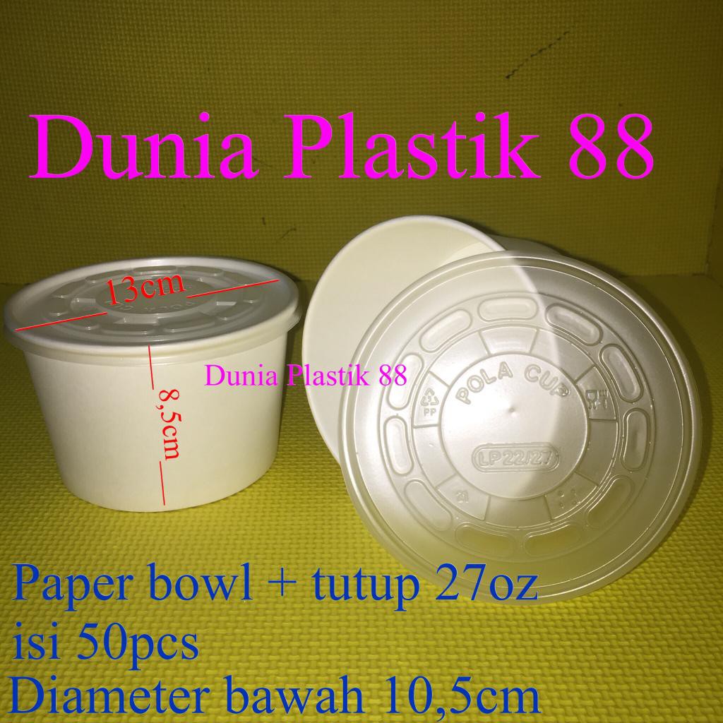 Jual Isi50pcs Paper Bowl Tutup 27oz 800ml Cup Mangkok Bulat Kertas