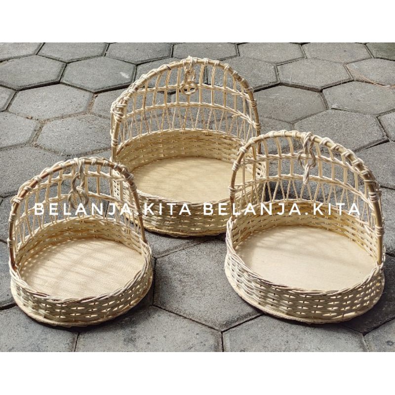 keranjang hantaran rotan oval ayun bulat / keranjang buah rotan set3