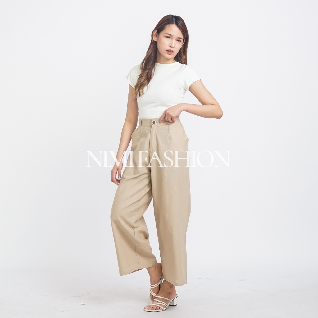 Nimi Kulot Linen Highwaist Wanita / Wide Leg Culottes Linen Pants Premium