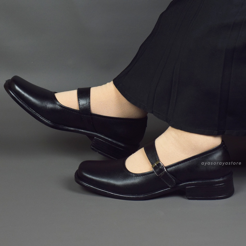 SEPATU Pantofel Paskibra Wanita Dinas Hak 3cm Untuk Sekolah Bahan Kulit Hitam Ukuran Besar 36 - 44