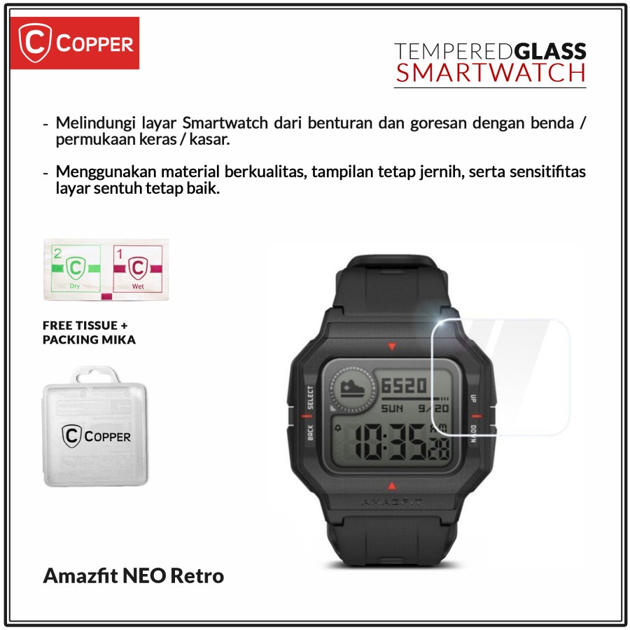 Amazfit NEO Retro - COPPER Tempered Glass Clear Smartwatch