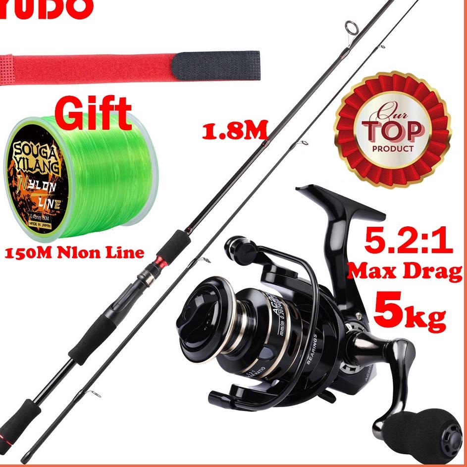 YUDO Joran Pancing Set 1.55M 1.8M 2.1M Fishing Rod And 3000 Series Spinning  Fishing Reel Reel Panci