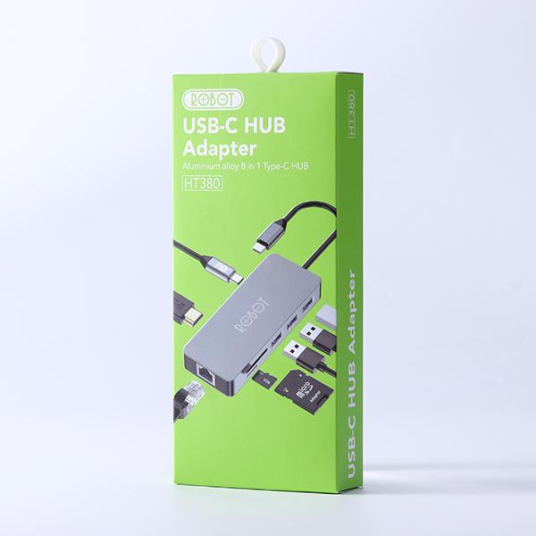 ROBOT HT380 Multiport 8 in1 USB Type C HUB Adapter Lightweight &amp; Portable Space Grey Garansi 1 Thn