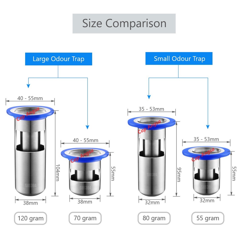 FLOOR DRAIN ODOUR TRAP STAINLESS STEEL 304 METAL SARINGAN FILTER ANTI BAU GOT SERANGGA KECOA KAMAR MANDI