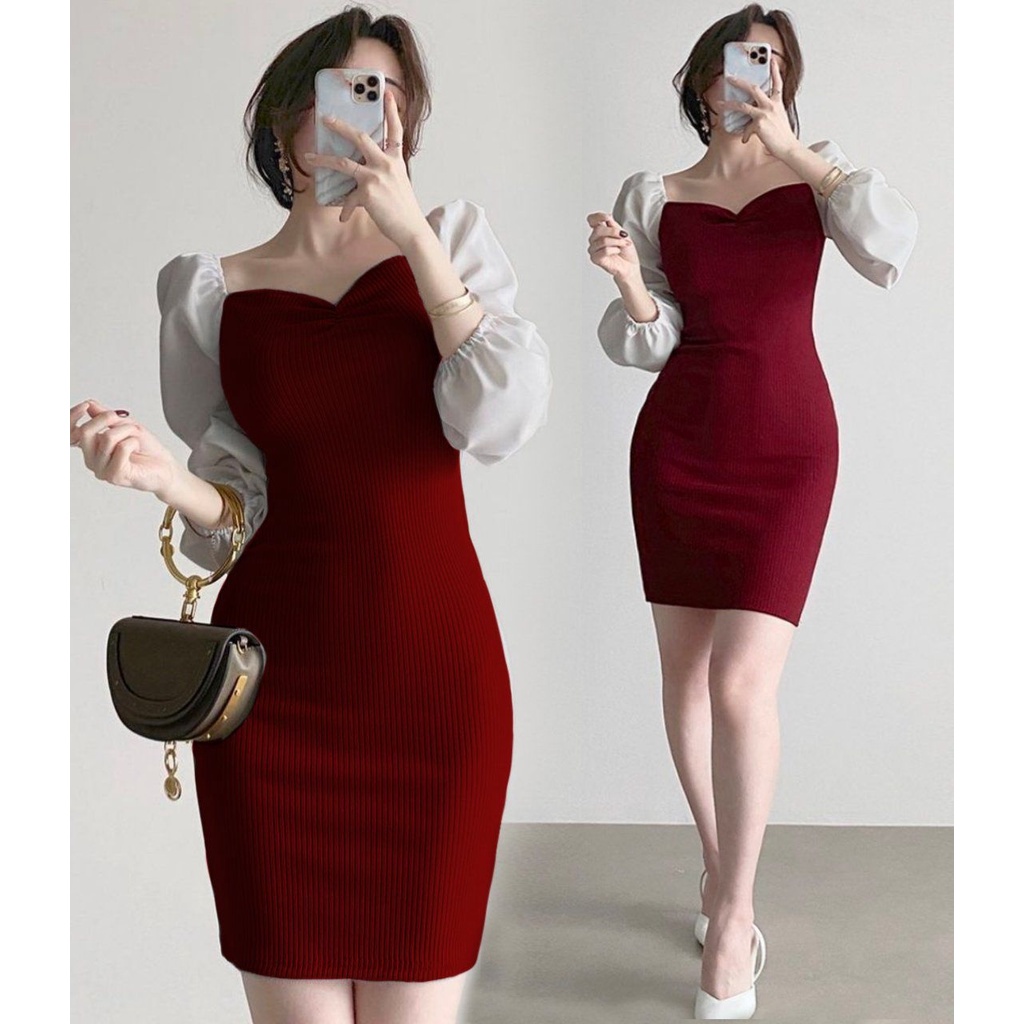 Toply shop COD Dres wanita rajut bodycon / Dres rajut premium melar