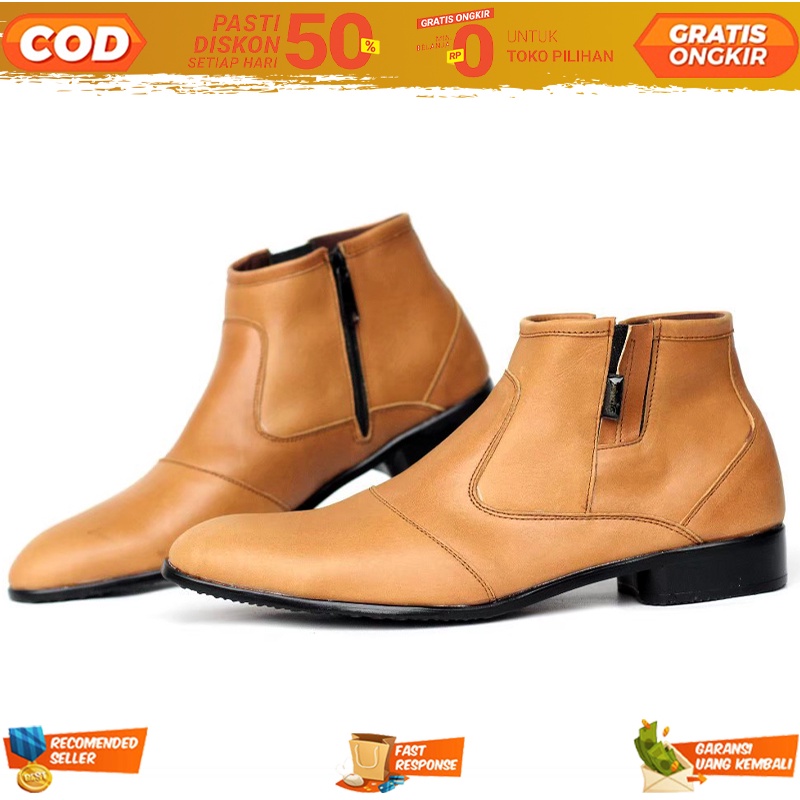 Sepatu Boots Fashion Formal Pria Boa Parabellum Zipper Bahan Kulit Sapi 100% - Bots Laki Laki PDH PD
