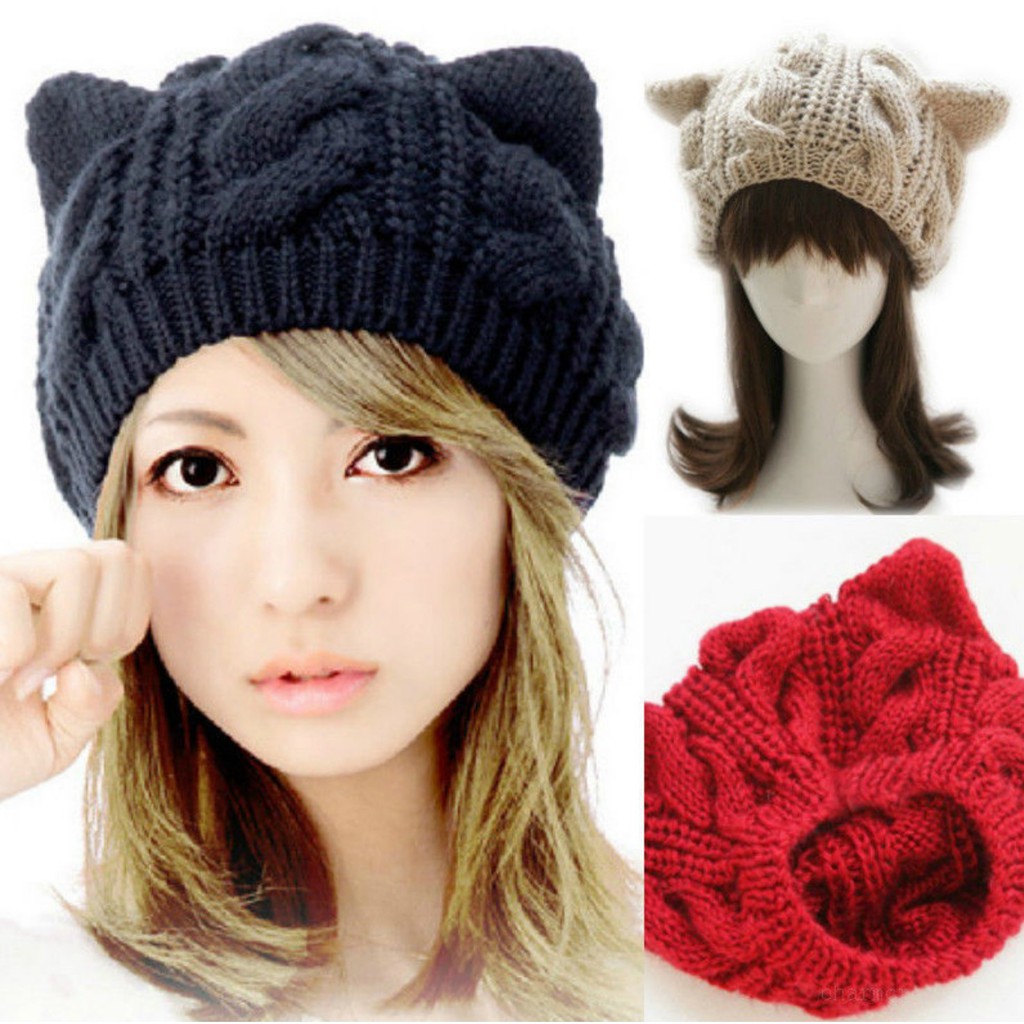 TKCA topi kupluk rajut knit kuping kucing cat nekomimi musim dingin winter korea jepang kpop idol