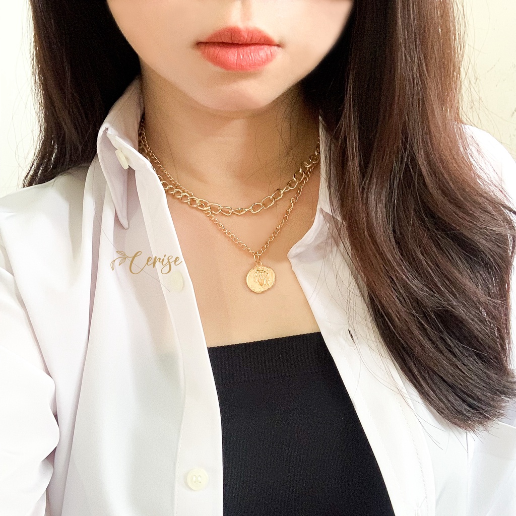 Reylia Necklace | Kalung rantai emas double korea gaya retro hiphop cantik aksesoris wanita trendy stylish