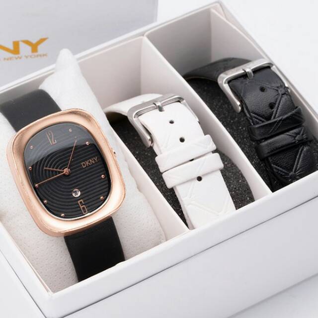 Jam Tangan Wanita Elegant Exclusive DKNY ITALY Paket Premium Watch Leather Black