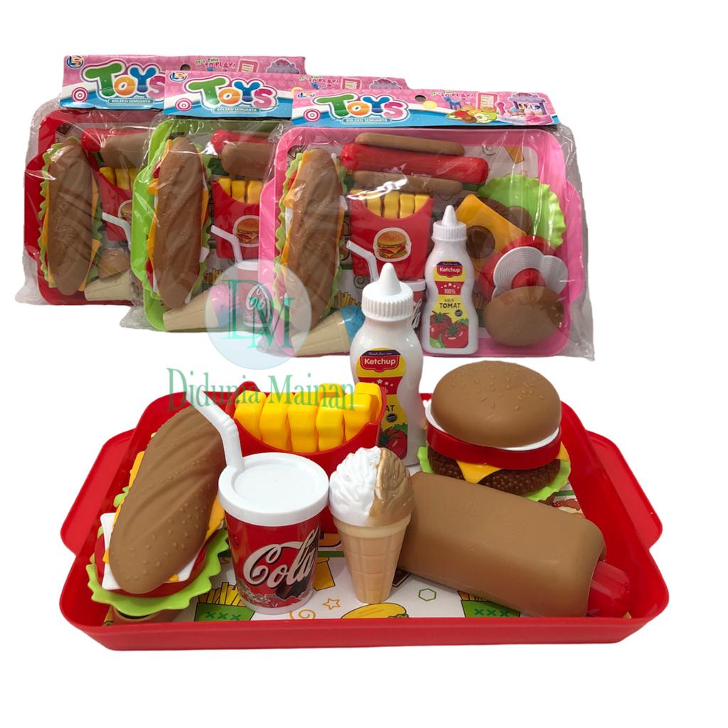 mainan edukasi anak laki laki perempuan makanan restoran siap saji mcd burger set fast food hotdog kentang goreng ice cream