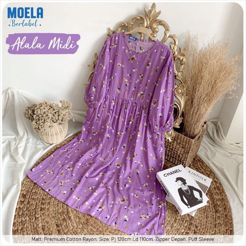 midi dress HAYU ld 110 pj 120 original MOELA berlabel premium cotton rayon motif GIOMI ALALA floli