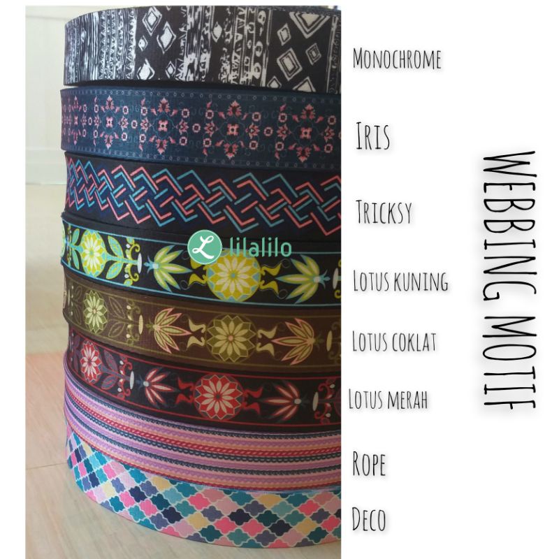 WEBBING MOTIF 4 CM / BAHAN TALI TAS MOTIF (TANPA KAITAN)