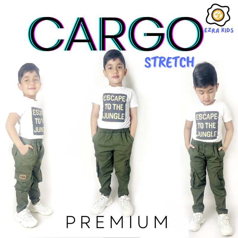 Ezra Kids Celana Panjang Chino Cargo Anak Usia 1 - 9 Tahun Bahan Twill Stretch