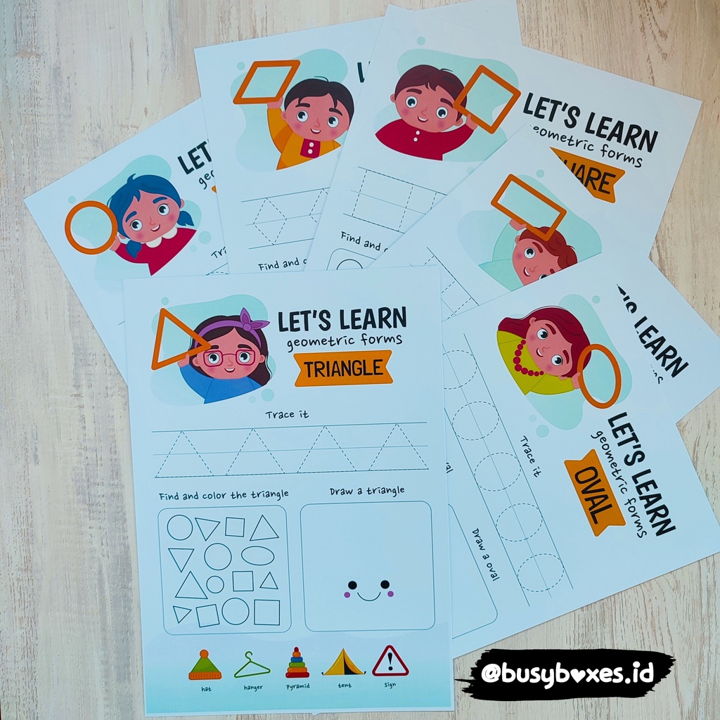 [busyboxes.id] Mainan Edukasi Worksheet PAUD preschool mengenal bentuk dasar geometry wipe and clean