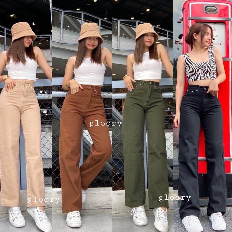 [TER.02Jl22ž] Celana Jeans Wanita Kulot Panjang Highwaist Blair Baggy Jeans Vintage Blue Cream Drak 