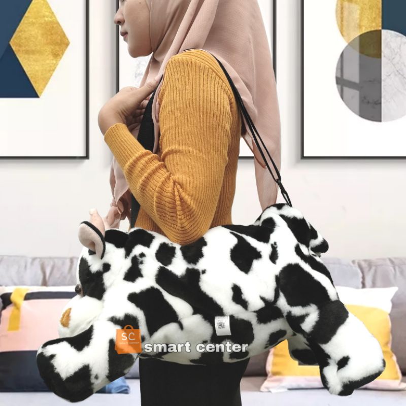 Tas Selempang BERUANG Merangkul / Tas Boneka Sapi/Tas Bulu / Tas Sapi Moo