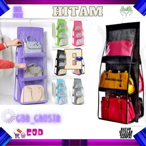 Starlight Rak Tas Gantung 6 &amp; 8 Sekat Bag Organizer Kotak Tempat Penyimpanan Tas Anti Debu HDK301