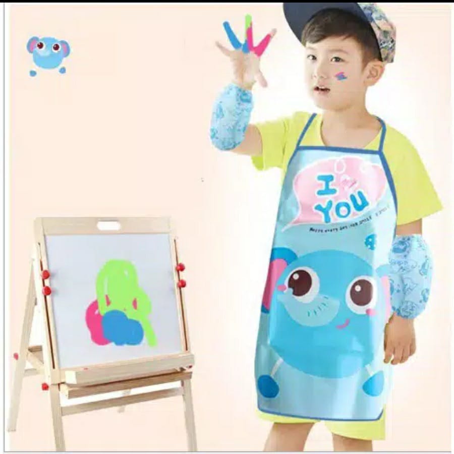JMall Celemek Masak Melukis Anak - Kids Cooking Apron - Celemek Anak Plastik Tahan Air - Apron Anak