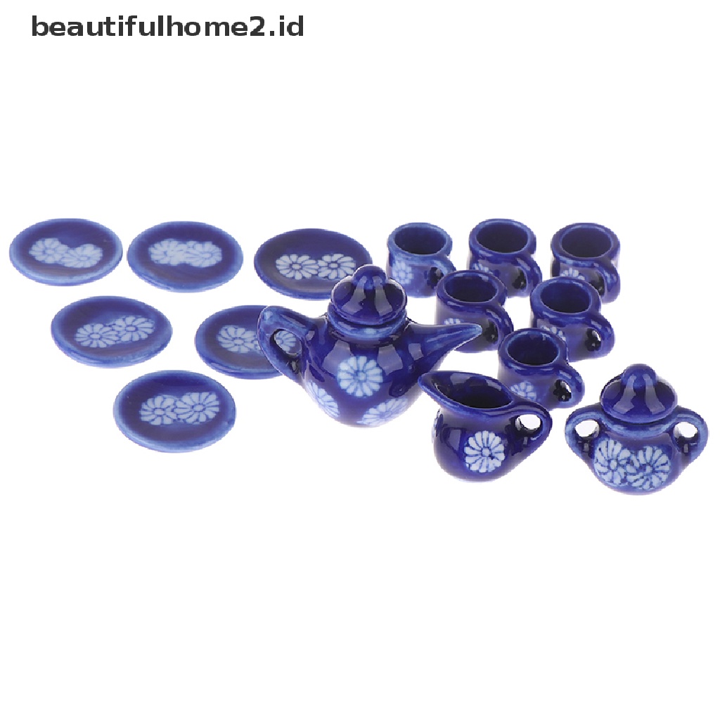 (beautifulhome2.id) 15pcs / Set Miniatur Cangkir Teh Porselen Skala 1: 12 Untuk Rumah Boneka