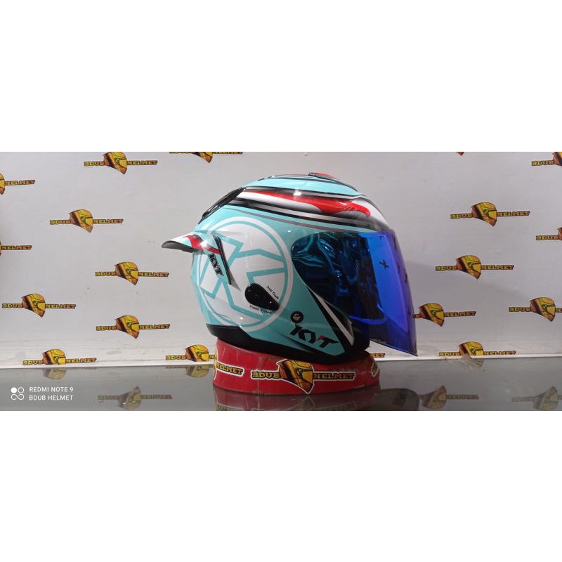 Helm KYT KYOTO R SOLID WHITE Original modif (PAKET GANTENG)-AQUA MARINE/BLUE+SPO