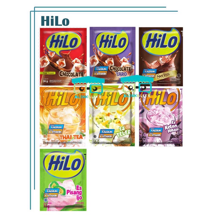 SACHET HILO Minuman Kalsium All Varian Swiss Chocolate Es Pisang Ijo Taro Es Teler Thai Tea Ketan Hitam Teh Tarik