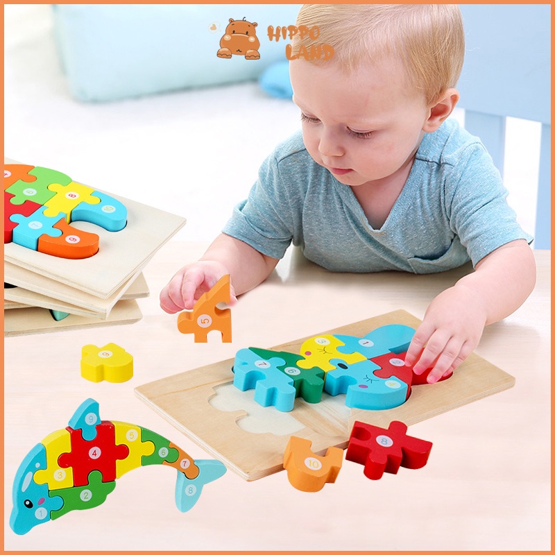 HIPPO LAND Mainan Puzzle Kayu Anak 3D Jigsaw puzzle Lucu 274