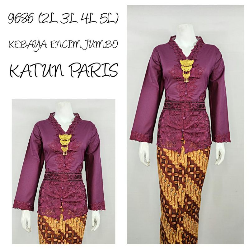 Indah KEBAYA ENCIM JUMBO MODERN LENGAN PANJANG BORDIR SENADA Katun Paris KEBAYA WISUDA KEBAYA KATUN KEBAYA AKAD 2L 3L 4L 5L 9686-2