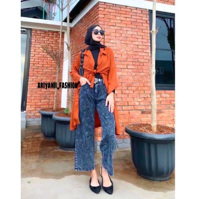 ARN - CELANA KULOT JEANS RAWIS WANITA ORIGINAL SNOWBLACK WASHED HIGHWAIST DENIM MURAH KEKINIAN CUTBRAY Korean Style