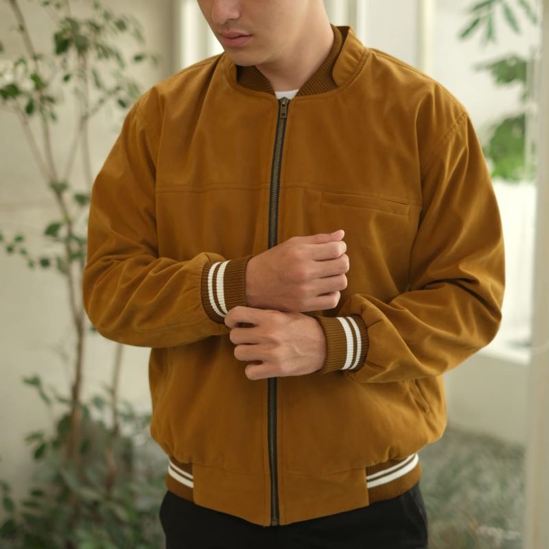 Jaket Bomber Premium Bahan Suede Super Tebal