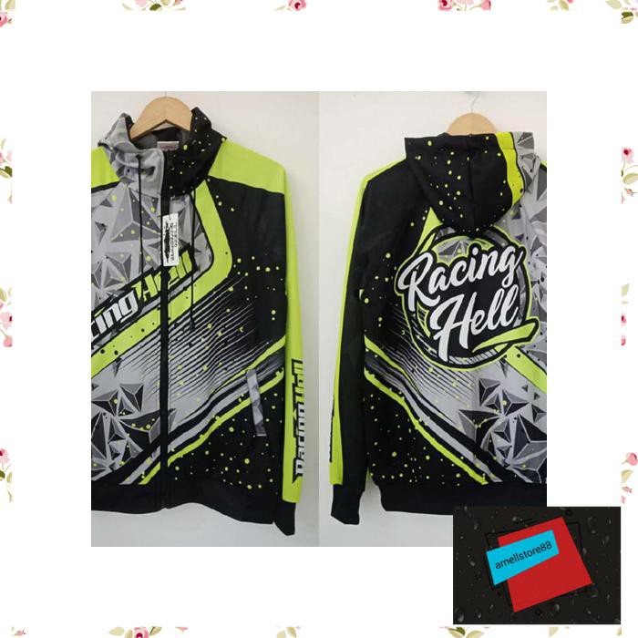 Jaket Pria parasut parka gunung RACING HELL Printing Abu Hijau Stabilo Prisma WE276
