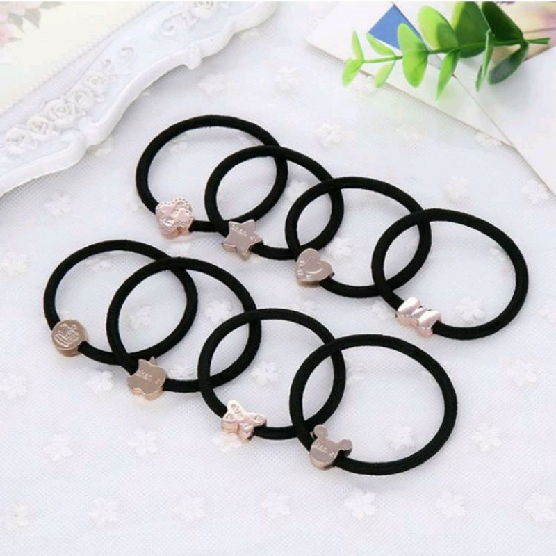 Ikat Rambut Korea Hitam Charm Bentuk Lucu