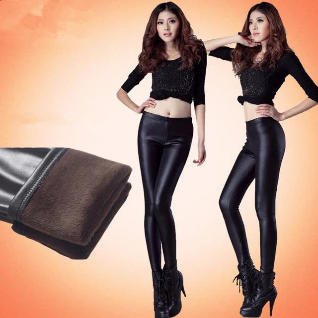 IMPORT MOLLAD Legging Leather Celana Legging Thermal Kulit Velvet Bulu Fur