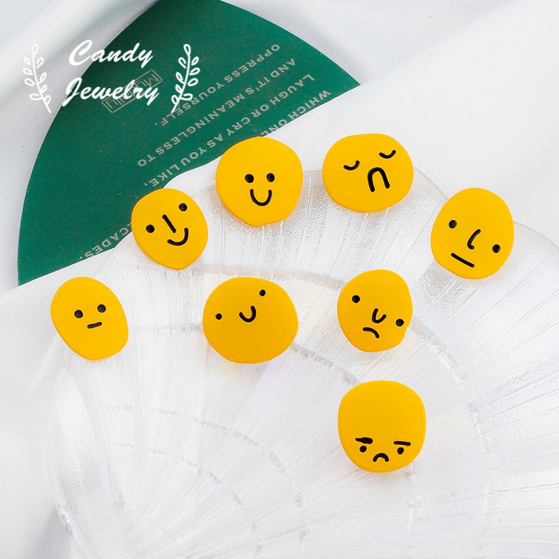 1pc Anting Stud Desain Emoji Smiley Face Warna Permen Untuk Wanita