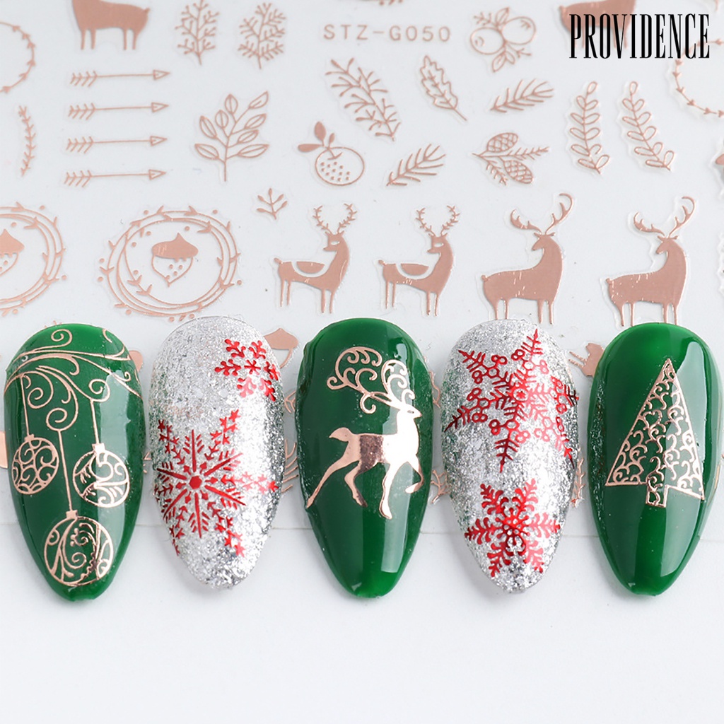 Providence 3Pcs Rose Gold Xmas Snowflake/Elk Nail Sticker Adhesive Decals Manicure Decor