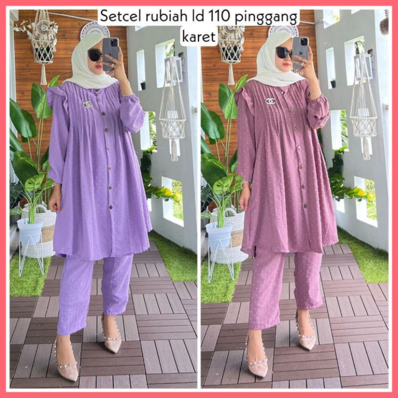 (COD) BAJU PAKAIAN FASHION WANITA CEWE SETCEL SETELAN CELANA ONESET ONE SET KEMEJA TUNIK RUBIAH CRIN
