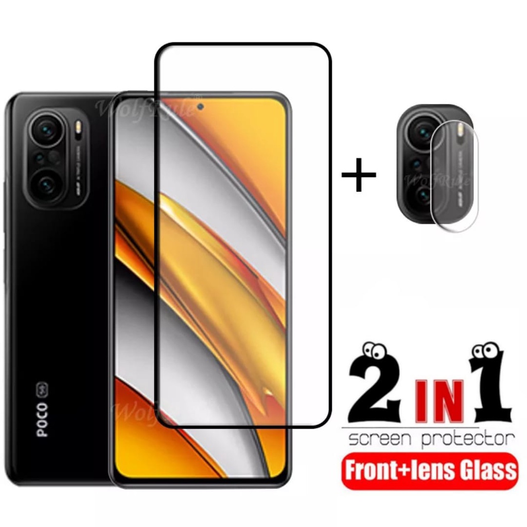 PROMO 2in1 Tempered Glass XIAOMI POCO F3 Full Layar kaca List Hitam Free Camera Glass