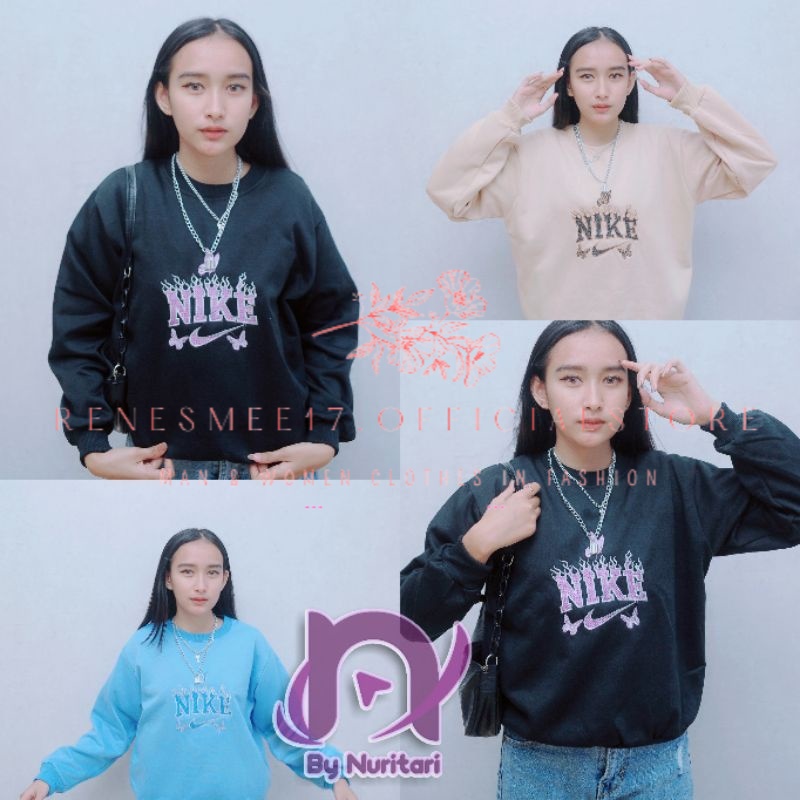RENESMEE17.OFFICIALSTORE_ NIKE BUTTERFLY BORDIR | FLAME SWEATER CREWNECK BAHAN FLEECE