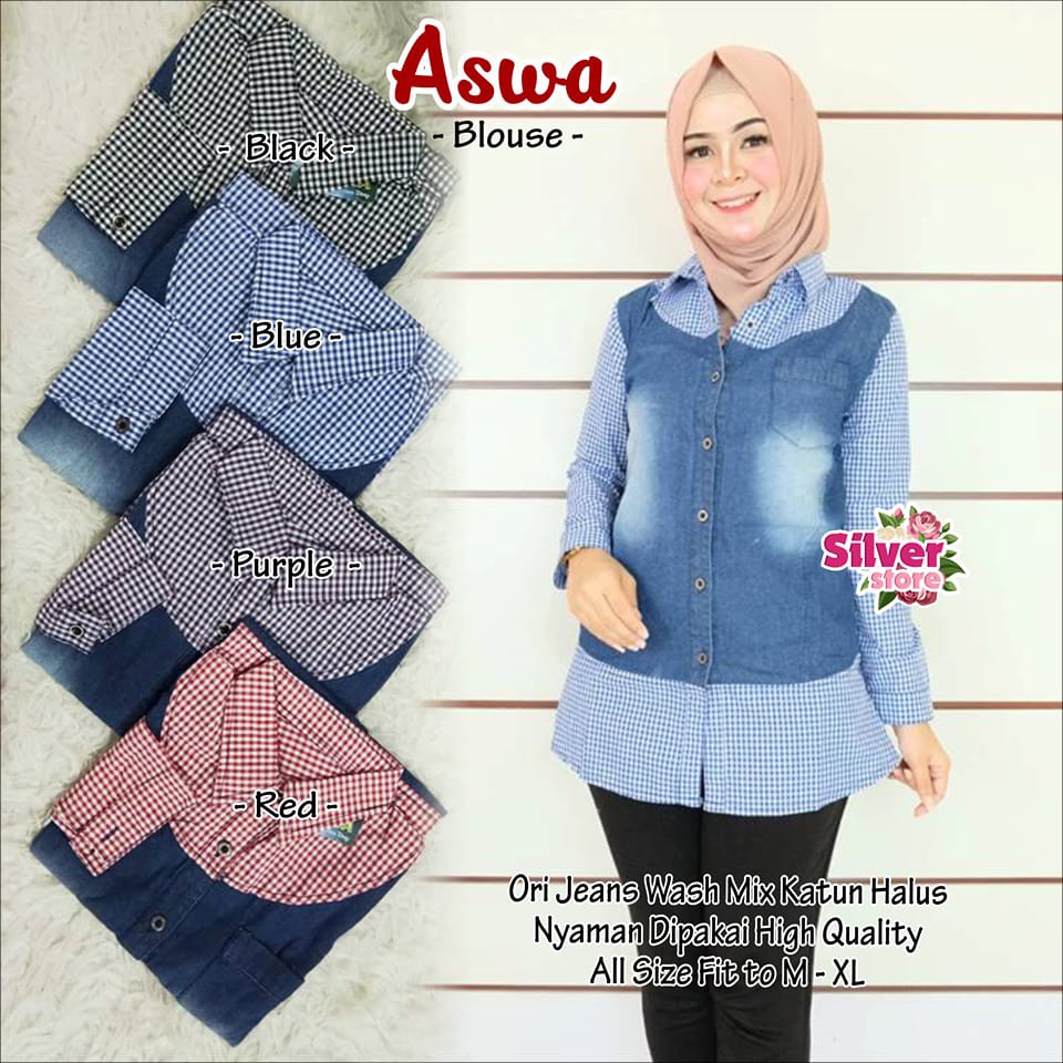 atasan blouse aswa giovart silver stone ori kekinian HQ