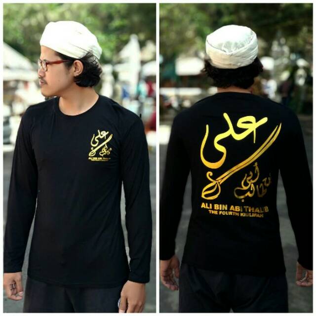 Baju kaos spandek disain arab ali bin abi thalib lengan panjang