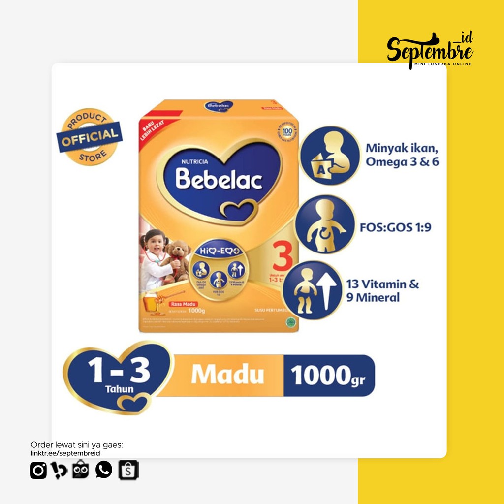 Bebelac 3 untuk 1-3 Tahun 1000 gram Rasa Madu - Bebelac 3 Madu Box 1000 gram