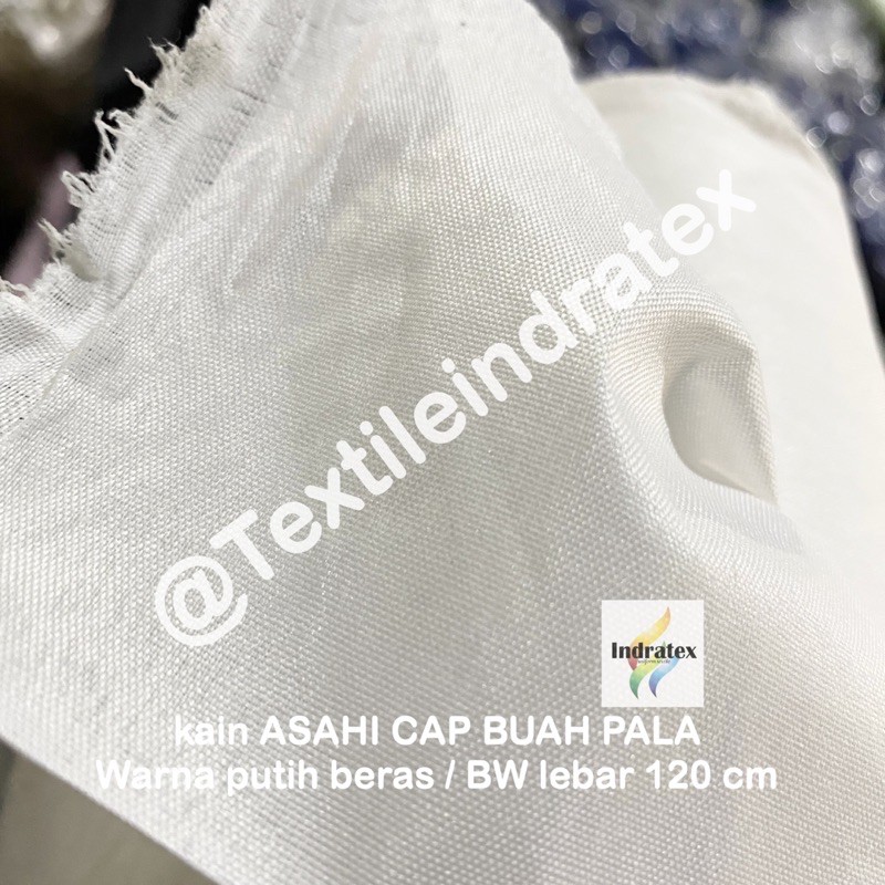 ( per setengah meter ) kain furing asahi cap BUAH PALA warna putih beras BW tebal kaku BAHAN FURING BAJU BATIK PELAPIS TAS