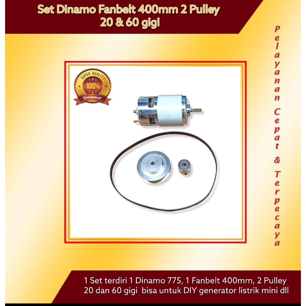 Set Dinamo 775 Pulley 20 dan 60 gigi Fanbelt 400mm