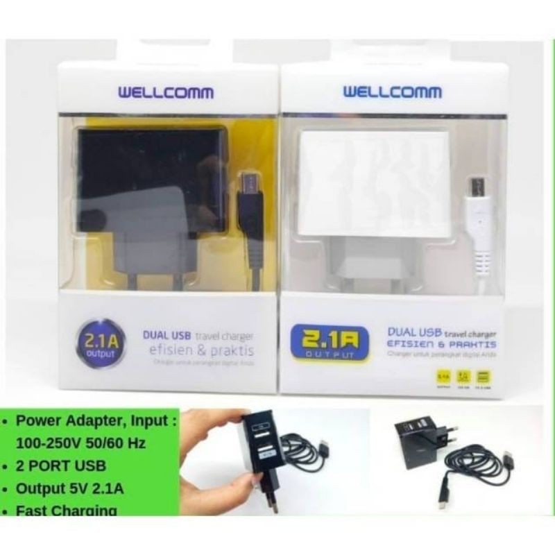 TRAVEL CHARGER WELLCOM 2USB 2.1A CHARGER CASAN WELLCOM 2USB 2.1A