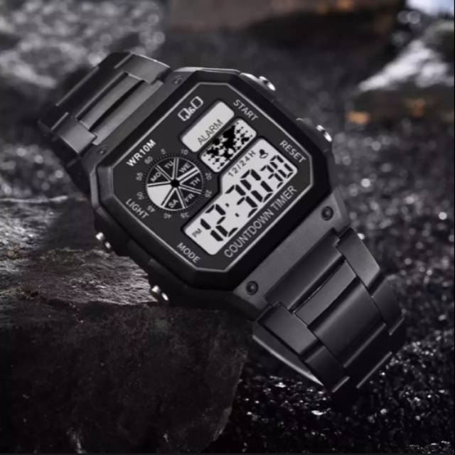 Jam Tangan Pria Kasual Sport Digital QQ Segi Strap Rantai Steel 4 warna