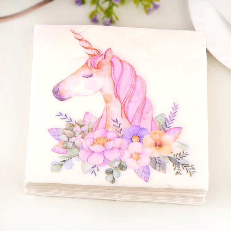 Flower Unicorn Paper Napkins Print Tissue Napkins Decoration Serviettes