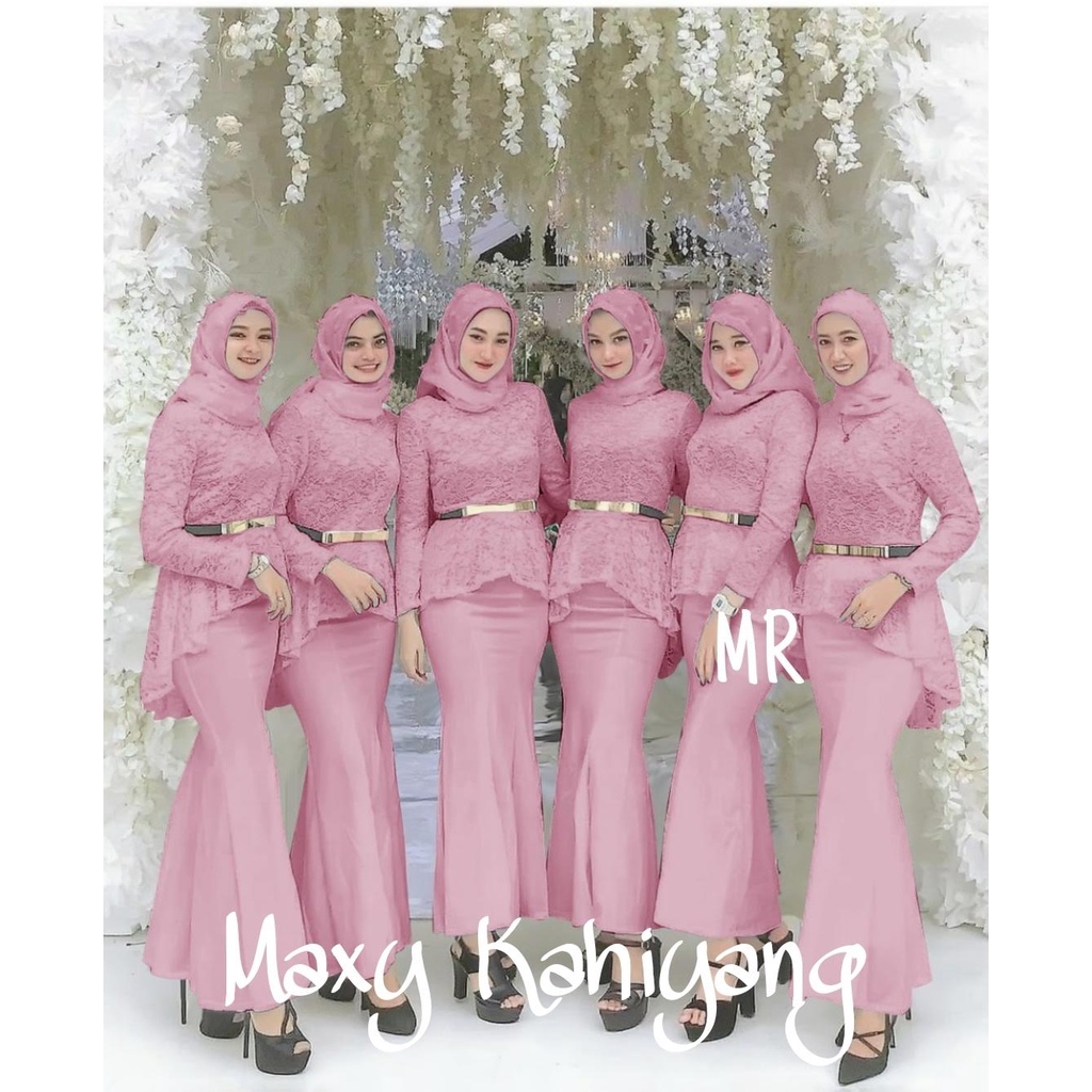 ELDE 12 - Maxy kahiyang ( L - XL ) baju muslim pesta /gamis duyung kahiyang / bahan brukat lapis furing kombi moscrepe