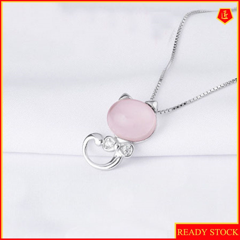 [Ready Stock]Korean Fashion Women Necklace Kitty Pink Crystal Pendant