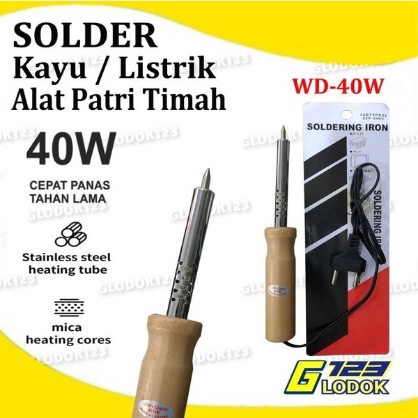 Solder Tangan Listrik Kayu Alat Patri Timah Soldering Iron 30W 40W 60W