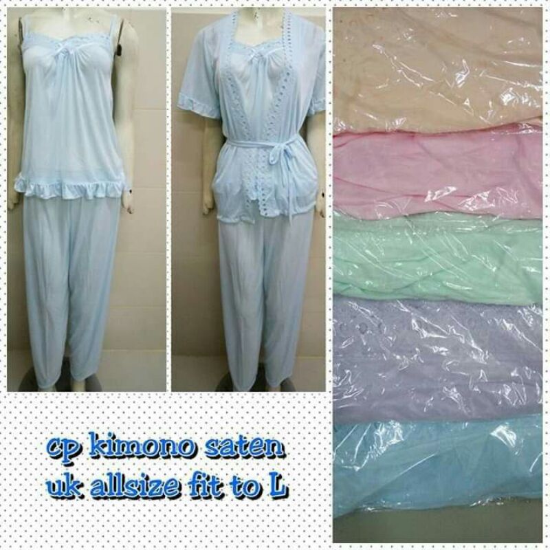 Baju Tidur Wanita Dewasa Kimono 3in1 Satin Pakaian Tidur Perempuan Sexy